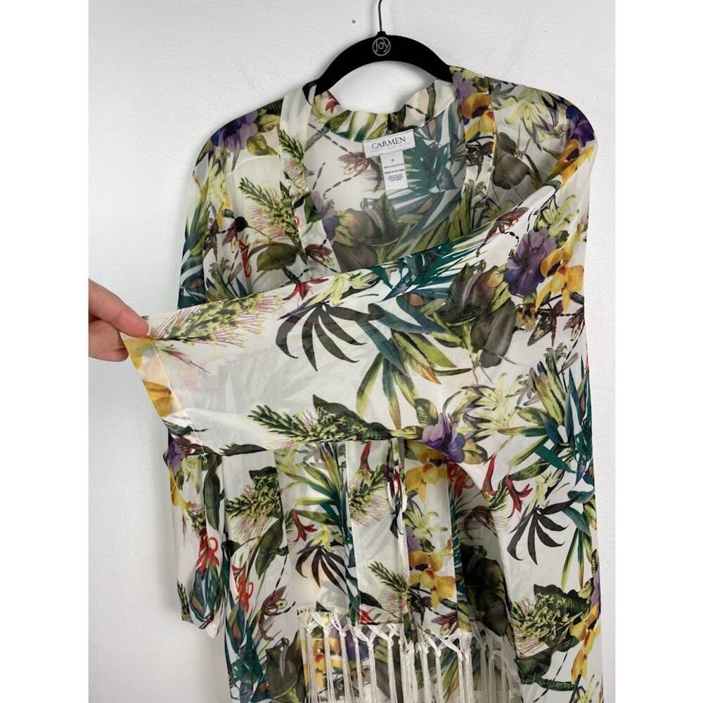 Swimsuit Coverup Tropical Floral Beach Kimono Womens Small Open Over Sized Top - Picture 2 of 12